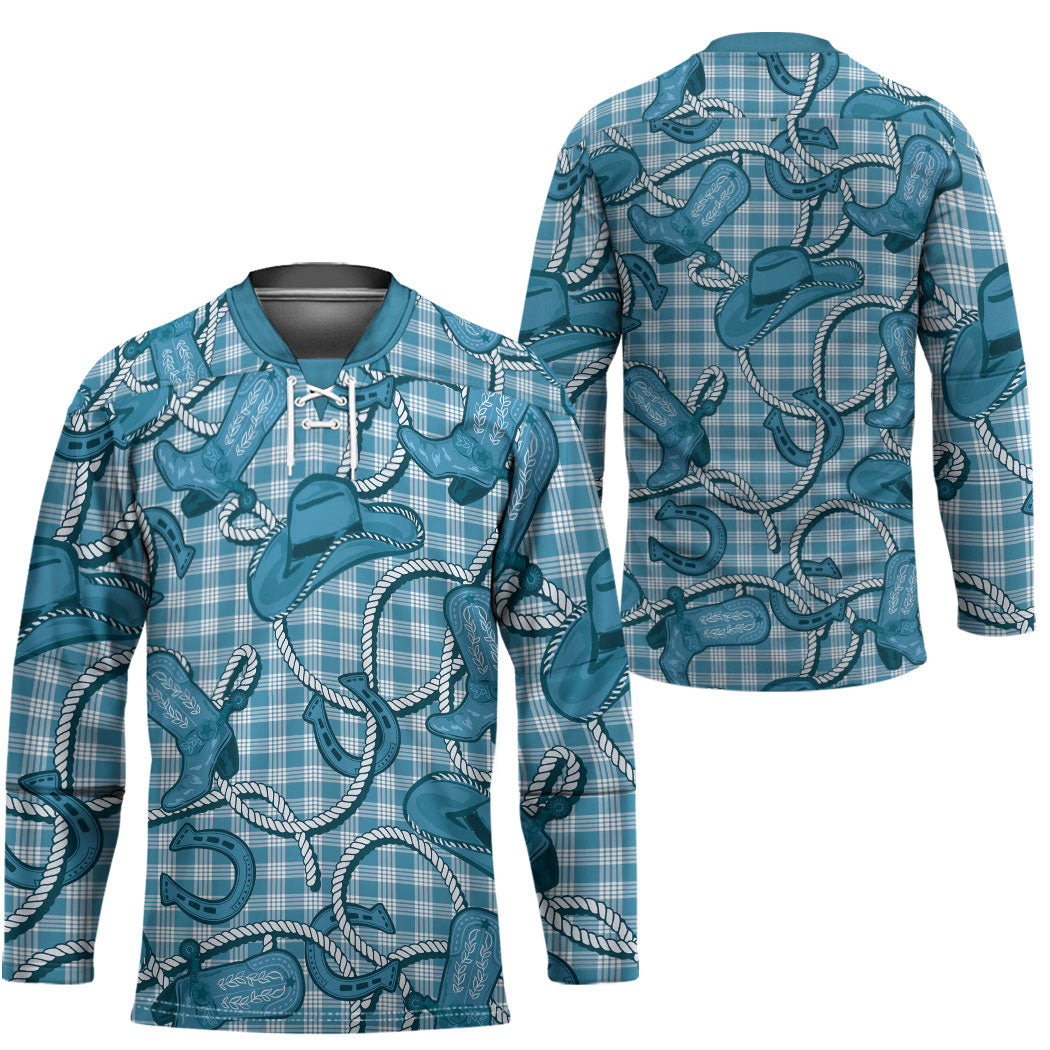 Blue Hawaii Palaka Cowboy Hockey Jersey Hawaiian Paniolo Festival Spirit LT19 - Polynesian Pride