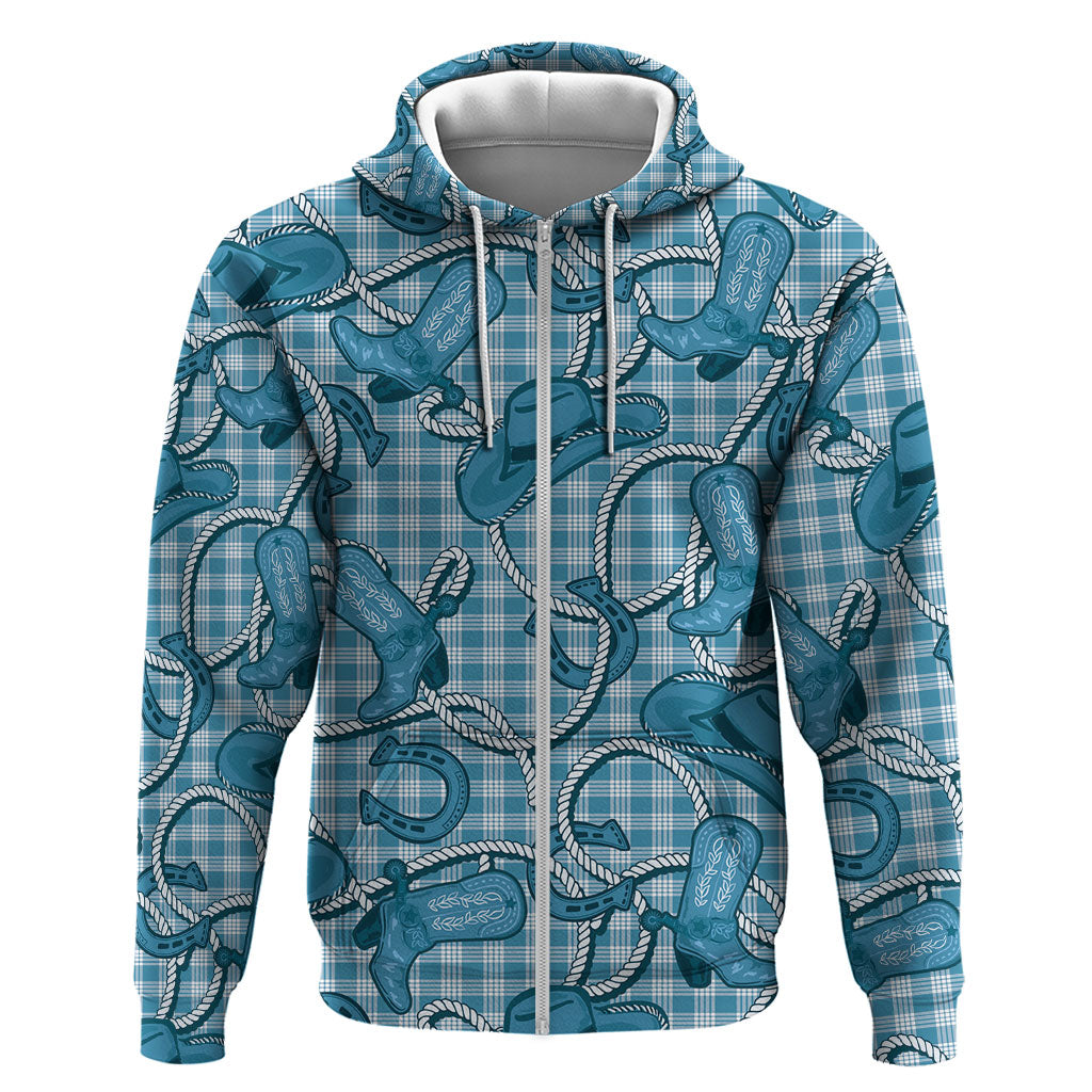 Blue Hawaii Palaka Cowboy Hoodie Hawaiian Paniolo Festival Spirit LT19 Zip Hoodie Blue - Polynesian Pride