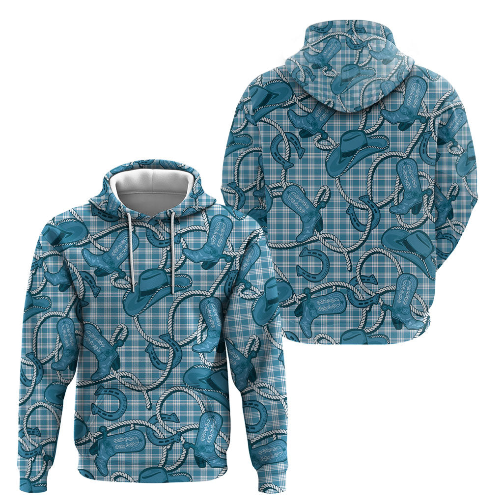 Blue Hawaii Palaka Cowboy Hoodie Hawaiian Paniolo Festival Spirit LT19 - Polynesian Pride