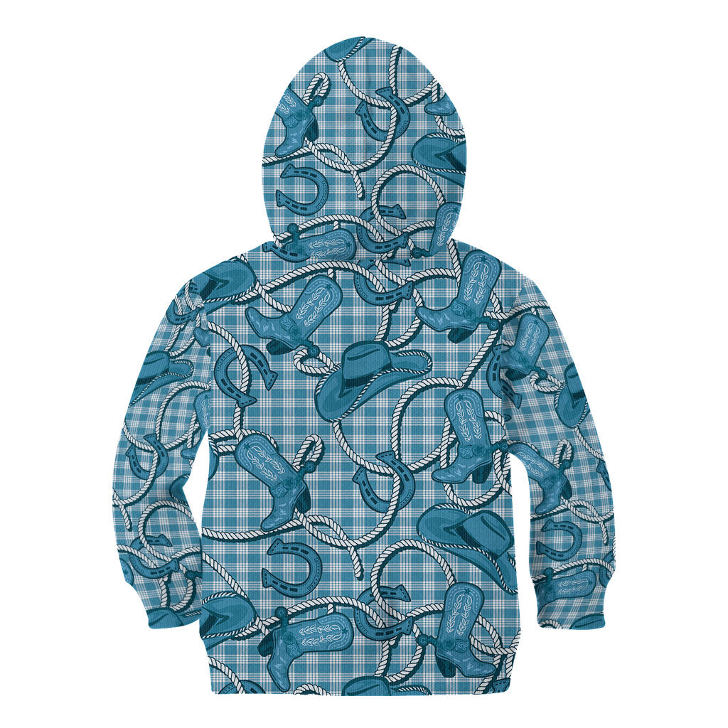 Blue Hawaii Palaka Cowboy Kid Hoodie Hawaiian Paniolo Festival Spirit LT19 - Polynesian Pride