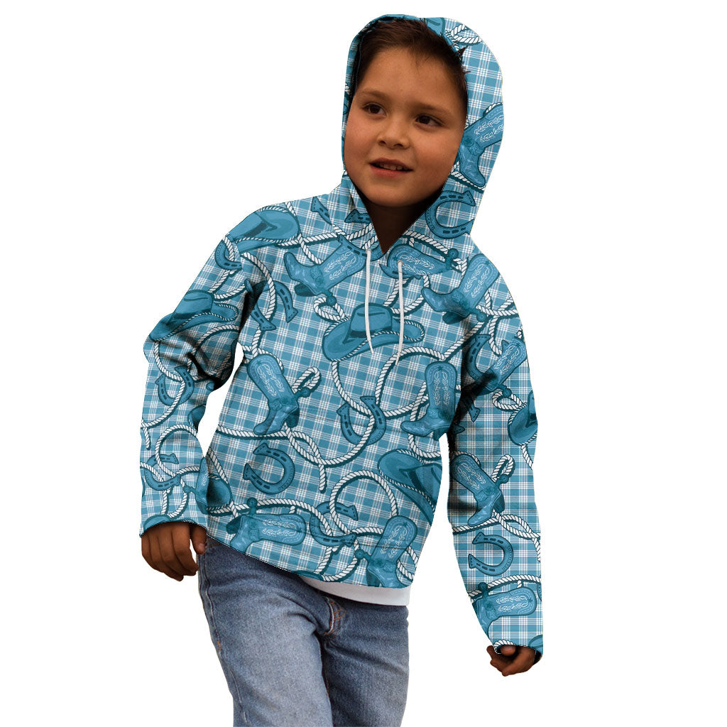 Blue Hawaii Palaka Cowboy Kid Hoodie Hawaiian Paniolo Festival Spirit LT19 - Polynesian Pride