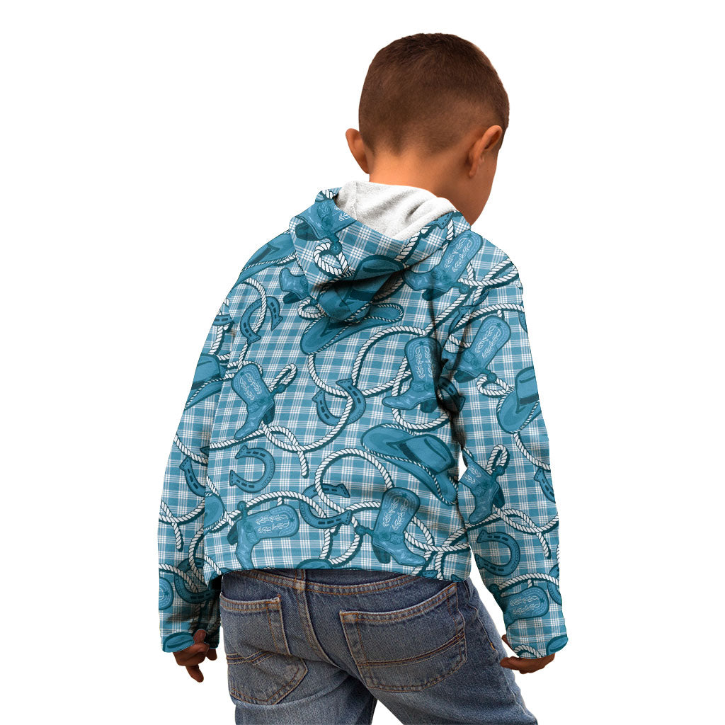 Blue Hawaii Palaka Cowboy Kid Hoodie Hawaiian Paniolo Festival Spirit LT19 - Polynesian Pride