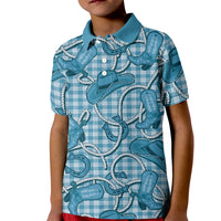 Blue Hawaii Palaka Cowboy Kid Polo Shirt Hawaiian Paniolo Festival Spirit LT19 Kid Blue - Polynesian Pride