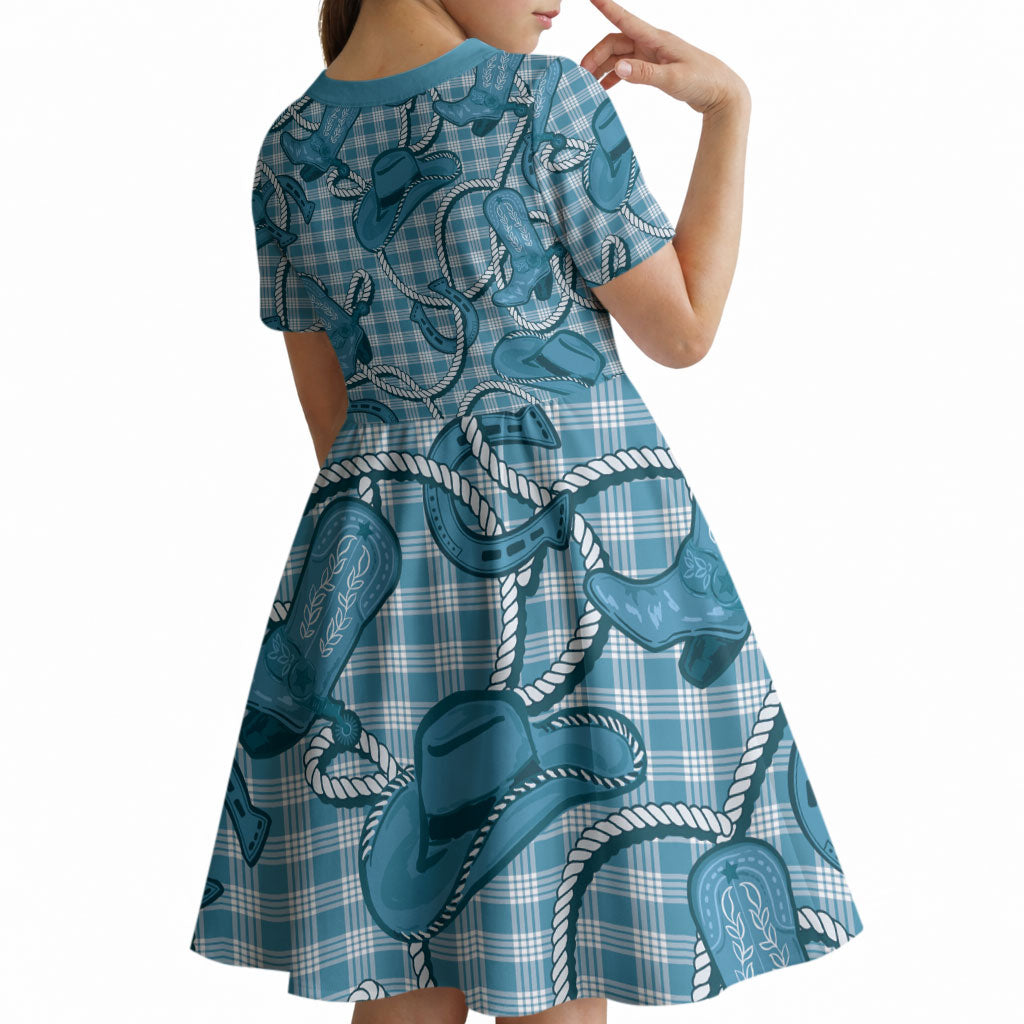Blue Hawaii Palaka Cowboy Kid Short Sleeve Dress Hawaiian Paniolo Festival Spirit LT19 - Polynesian Pride