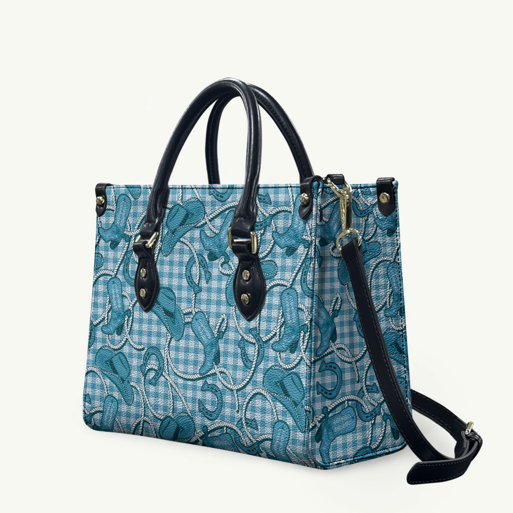 Blue Hawaii Palaka Cowboy Leather Bag Hawaiian Paniolo Festival Spirit LT19 Blue - Polynesian Pride