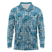 Blue Hawaii Palaka Cowboy Long Sleeve Polo Shirt Hawaiian Paniolo Festival Spirit LT19 Blue - Polynesian Pride