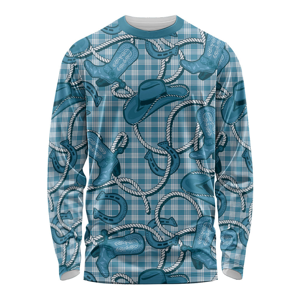 Blue Hawaii Palaka Cowboy Long Sleeve Shirt Hawaiian Paniolo Festival Spirit LT19 Unisex Blue - Polynesian Pride
