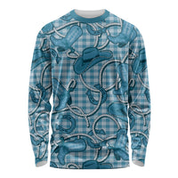 Blue Hawaii Palaka Cowboy Long Sleeve Shirt Hawaiian Paniolo Festival Spirit LT19 Unisex Blue - Polynesian Pride