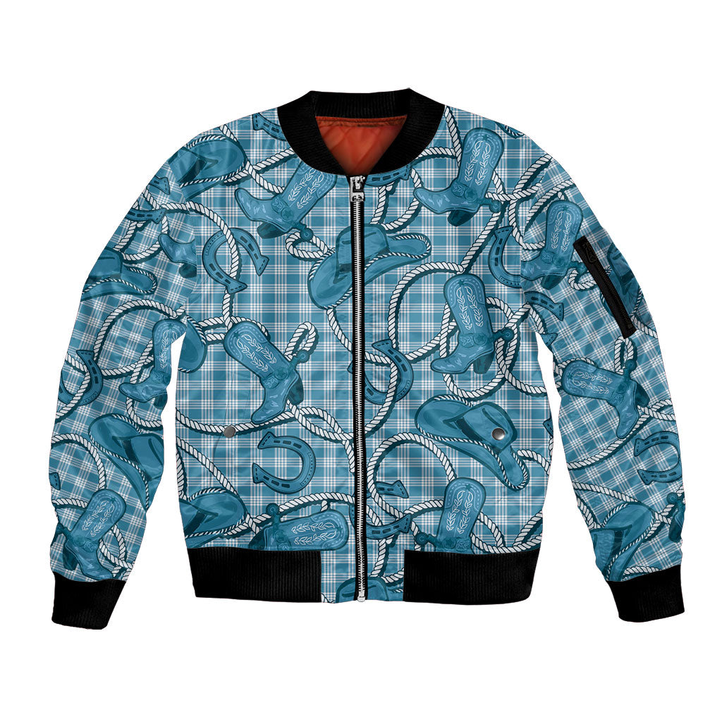 Blue Hawaii Palaka Cowboy Sleeve Zip Bomber Jacket Hawaiian Paniolo Festival Spirit