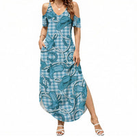 Blue Hawaii Palaka Cowboy Summer Maxi Dress Hawaiian Paniolo Festival Spirit LT19 Women Blue - Polynesian Pride