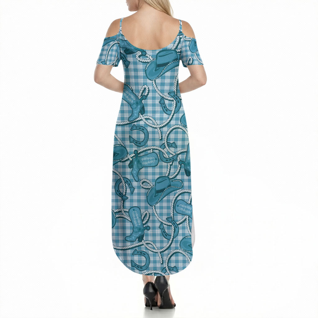 Blue Hawaii Palaka Cowboy Summer Maxi Dress Hawaiian Paniolo Festival Spirit LT19 - Polynesian Pride
