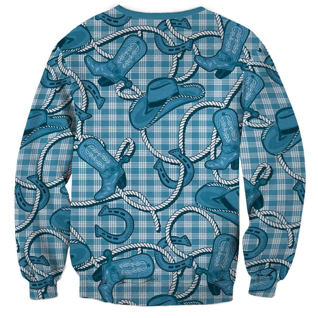 Blue Hawaii Palaka Cowboy Sweatshirt Hawaiian Paniolo Festival Spirit LT19 - Polynesian Pride