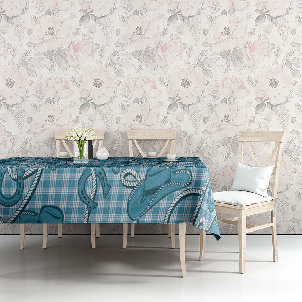 Blue Hawaii Palaka Cowboy Tablecloth Hawaiian Paniolo Festival Spirit LT19 - Polynesian Pride