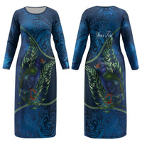 New Zealand Takahe Personalised Couples Matching Long Sleeve Bodycon Dress and Hawaiian Shirt Silver Fern Galaxy Polynesian Pattern LT22 - Polynesian Pride