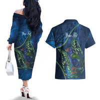 New Zealand Takahe Personalised Couples Matching Off The Shoulder Long Sleeve Dress and Hawaiian Shirt Silver Fern Galaxy Polynesian Pattern LT22 - Polynesian Pride