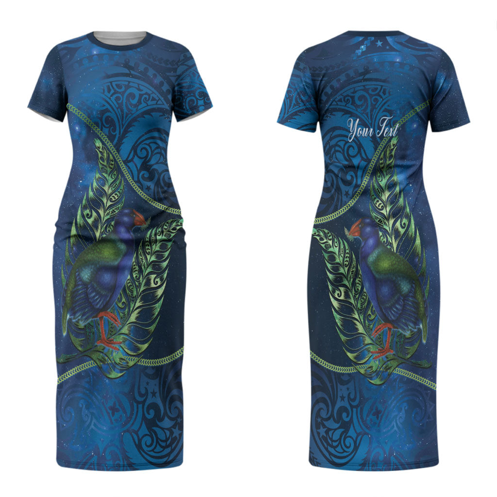 New Zealand Takahe Personalised Couples Matching Short Sleeve Bodycon Dress and Hawaiian Shirt Silver Fern Galaxy Polynesian Pattern LT22 - Polynesian Pride