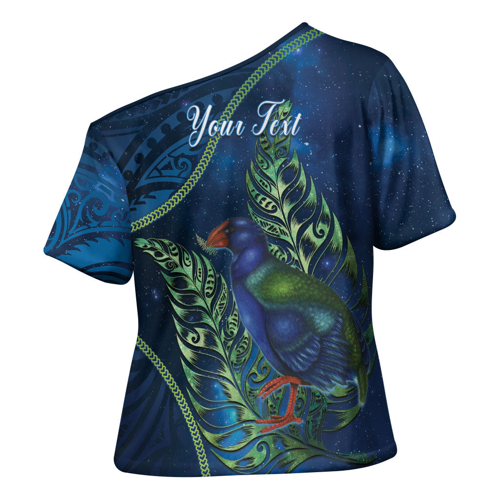 New Zealand Takahe Personalised Cross Shoulder Shirt Silver Fern Galaxy Polynesian Pattern LT22 - Polynesian Pride