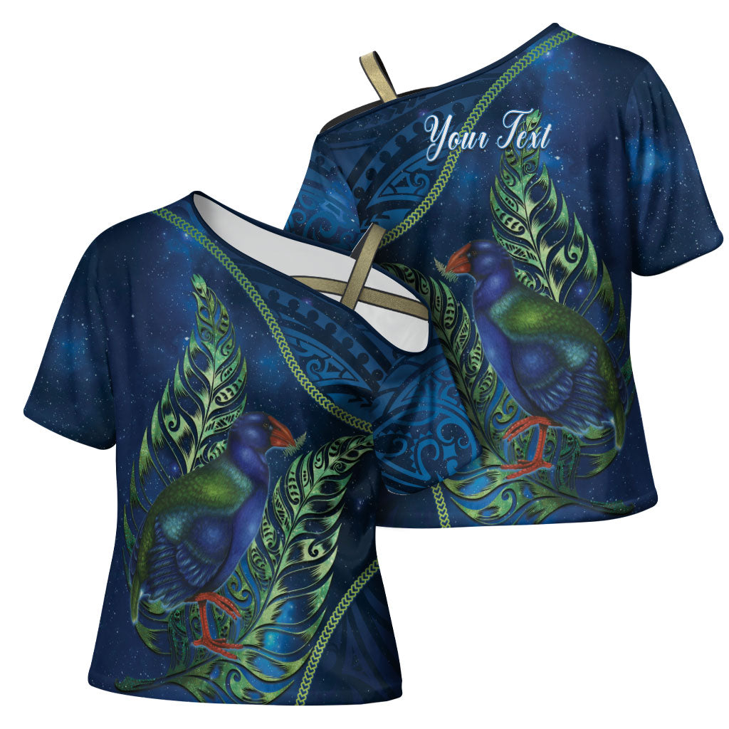 New Zealand Takahe Personalised Cross Shoulder Shirt Silver Fern Galaxy Polynesian Pattern LT22 - Polynesian Pride