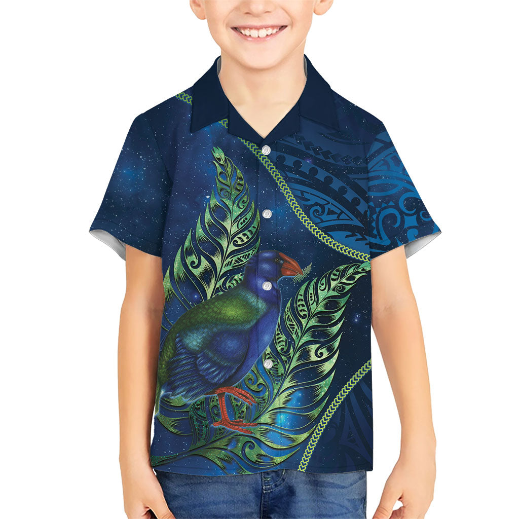 New Zealand Takahe Personalised Family Matching Long Sleeve Bodycon Dress and Hawaiian Shirt Silver Fern Galaxy Polynesian Pattern LT22 Son's Shirt Blue - Polynesian Pride