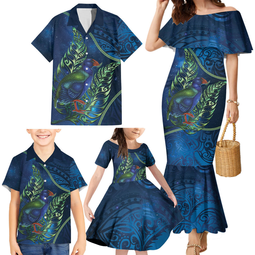 New Zealand Takahe Personalised Family Matching Mermaid Dress and Hawaiian Shirt Silver Fern Galaxy Polynesian Pattern LT22 - Polynesian Pride