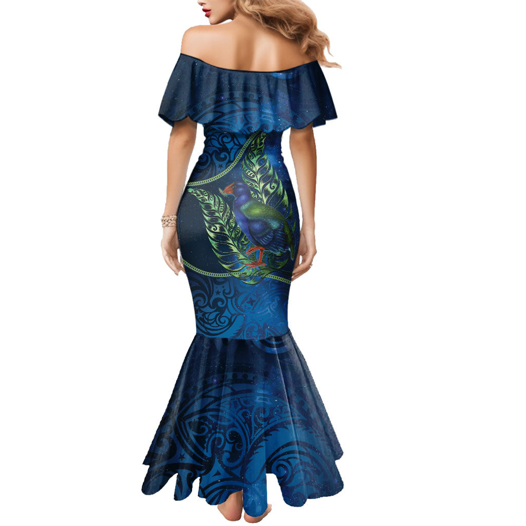 New Zealand Takahe Personalised Family Matching Mermaid Dress and Hawaiian Shirt Silver Fern Galaxy Polynesian Pattern LT22 - Polynesian Pride