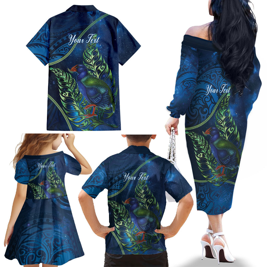New Zealand Takahe Personalised Family Matching Off The Shoulder Long Sleeve Dress and Hawaiian Shirt Silver Fern Galaxy Polynesian Pattern LT22 - Polynesian Pride