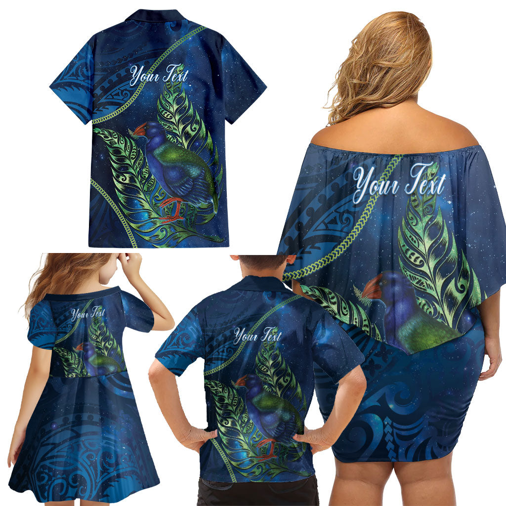 New Zealand Takahe Personalised Family Matching Off Shoulder Short Dress and Hawaiian Shirt Silver Fern Galaxy Polynesian Pattern LT22 - Polynesian Pride