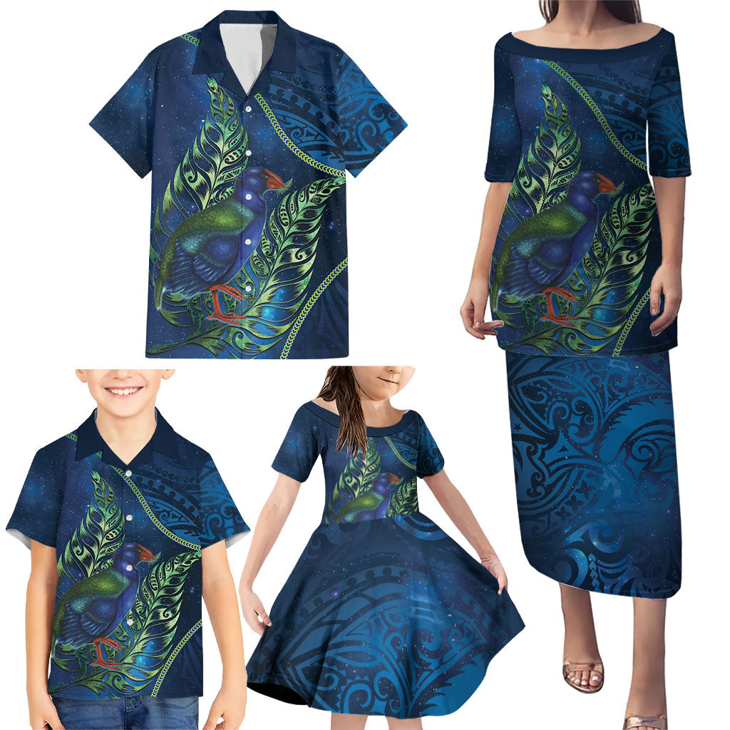 New Zealand Takahe Personalised Family Matching Puletasi and Hawaiian Shirt Silver Fern Galaxy Polynesian Pattern LT22 - Polynesian Pride