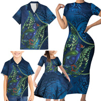 New Zealand Takahe Personalised Family Matching Short Sleeve Bodycon Dress and Hawaiian Shirt Silver Fern Galaxy Polynesian Pattern LT22 - Polynesian Pride