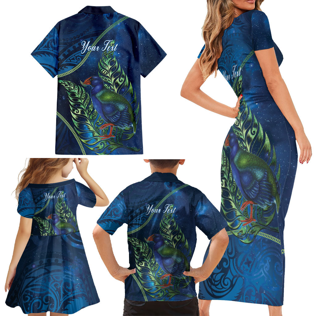 New Zealand Takahe Personalised Family Matching Short Sleeve Bodycon Dress and Hawaiian Shirt Silver Fern Galaxy Polynesian Pattern LT22 - Polynesian Pride