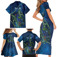 New Zealand Takahe Personalised Family Matching Short Sleeve Bodycon Dress and Hawaiian Shirt Silver Fern Galaxy Polynesian Pattern LT22 - Polynesian Pride