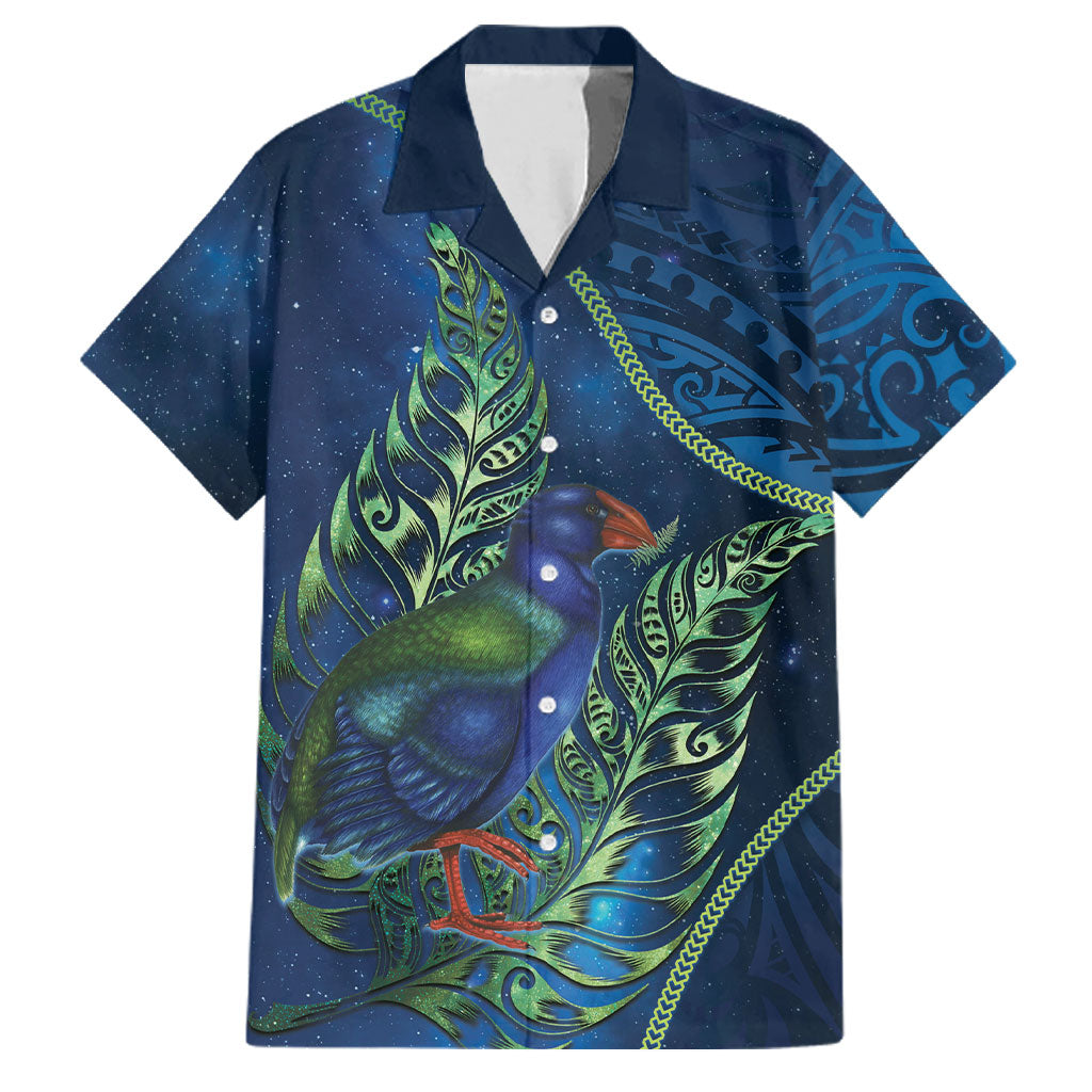 New Zealand Takahe Personalised Family Matching Short Sleeve Bodycon Dress and Hawaiian Shirt Silver Fern Galaxy Polynesian Pattern LT22 Dad's Shirt - Short Sleeve Blue - Polynesian Pride