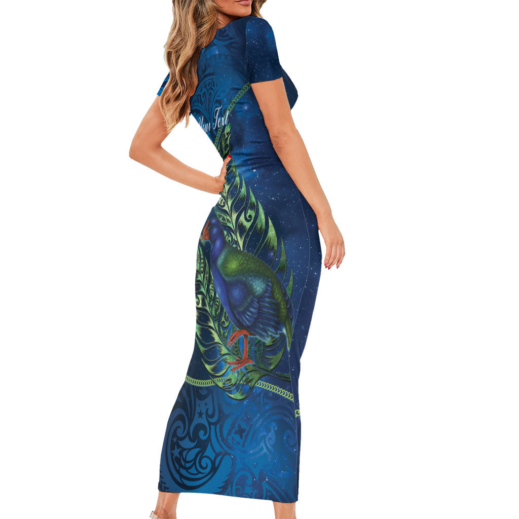 New Zealand Takahe Personalised Family Matching Short Sleeve Bodycon Dress and Hawaiian Shirt Silver Fern Galaxy Polynesian Pattern LT22 - Polynesian Pride