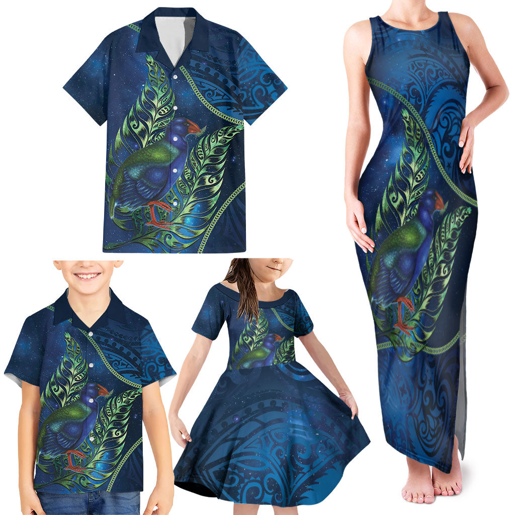 New Zealand Takahe Personalised Family Matching Tank Maxi Dress and Hawaiian Shirt Silver Fern Galaxy Polynesian Pattern LT22 - Polynesian Pride