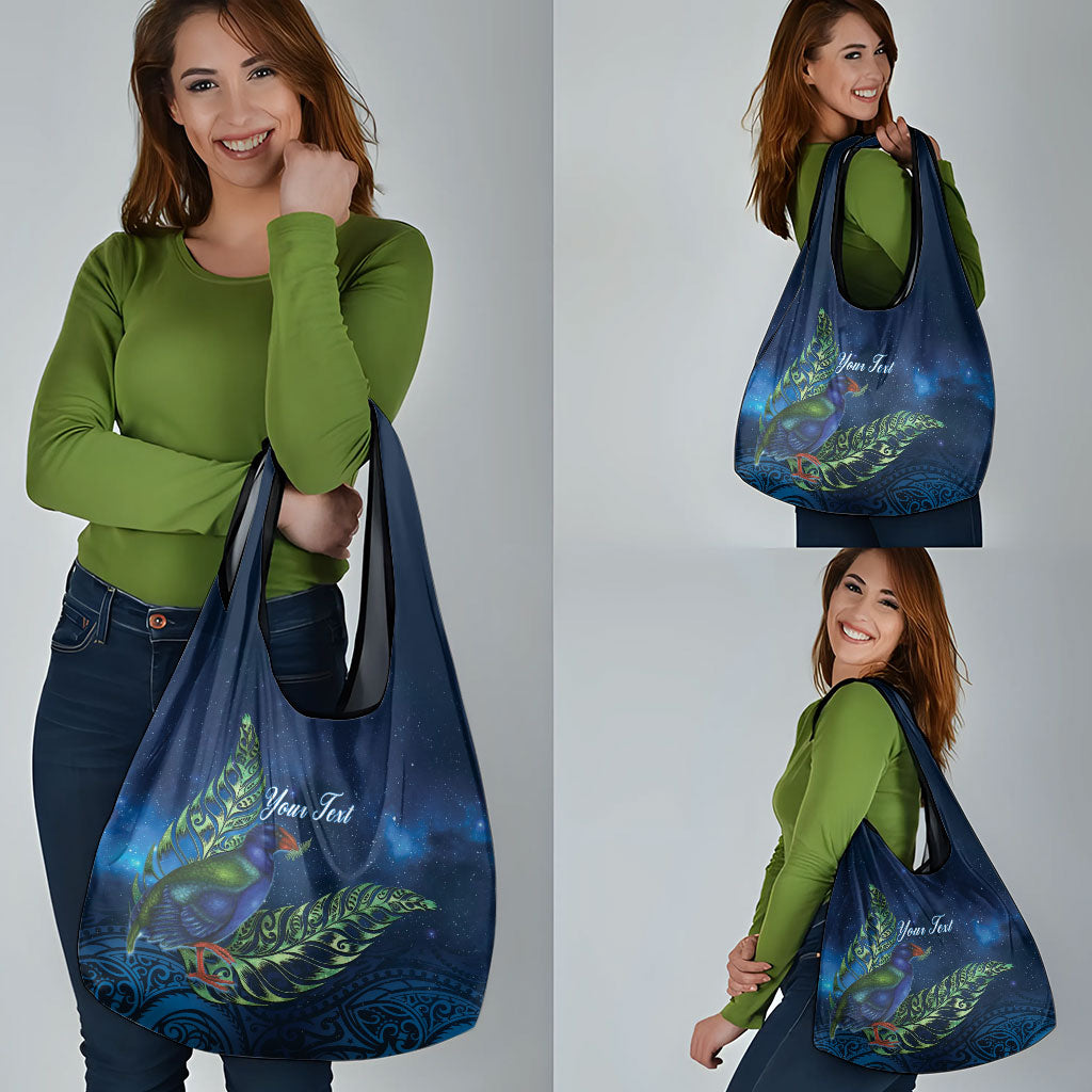 New Zealand Takahe Personalised Grocery Bag Silver Fern Galaxy Polynesian Pattern