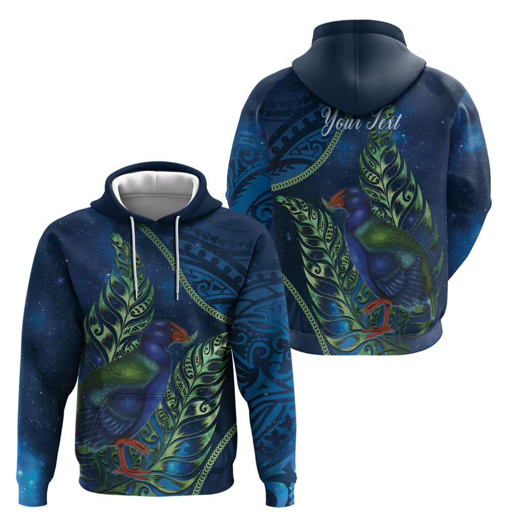 New Zealand Takahe Personalised Hoodie Silver Fern Galaxy Polynesian Pattern