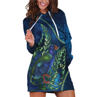New Zealand Takahe Personalised Hoodie Dress Silver Fern Galaxy Polynesian Pattern LT22 Blue - Polynesian Pride