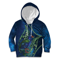 New Zealand Takahe Personalised Kid Hoodie Silver Fern Galaxy Polynesian Pattern LT22 Hoodie Blue - Polynesian Pride