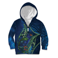 New Zealand Takahe Personalised Kid Hoodie Silver Fern Galaxy Polynesian Pattern LT22 Zip Hoodie Blue - Polynesian Pride