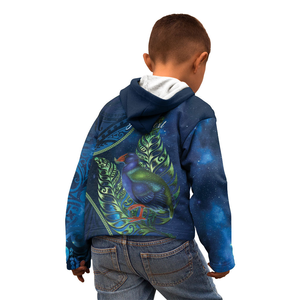 New Zealand Takahe Personalised Kid Hoodie Silver Fern Galaxy Polynesian Pattern LT22 - Polynesian Pride