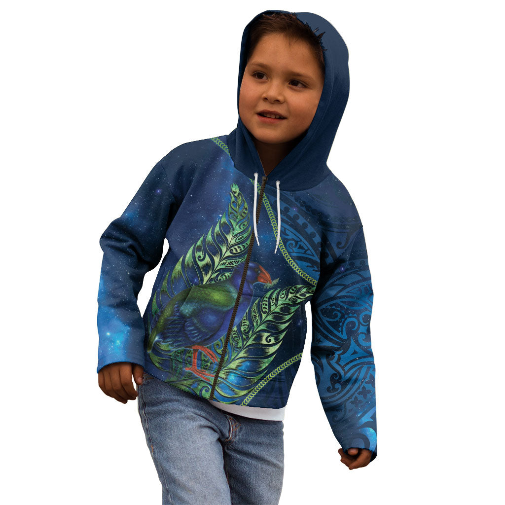 New Zealand Takahe Personalised Kid Hoodie Silver Fern Galaxy Polynesian Pattern LT22 - Polynesian Pride