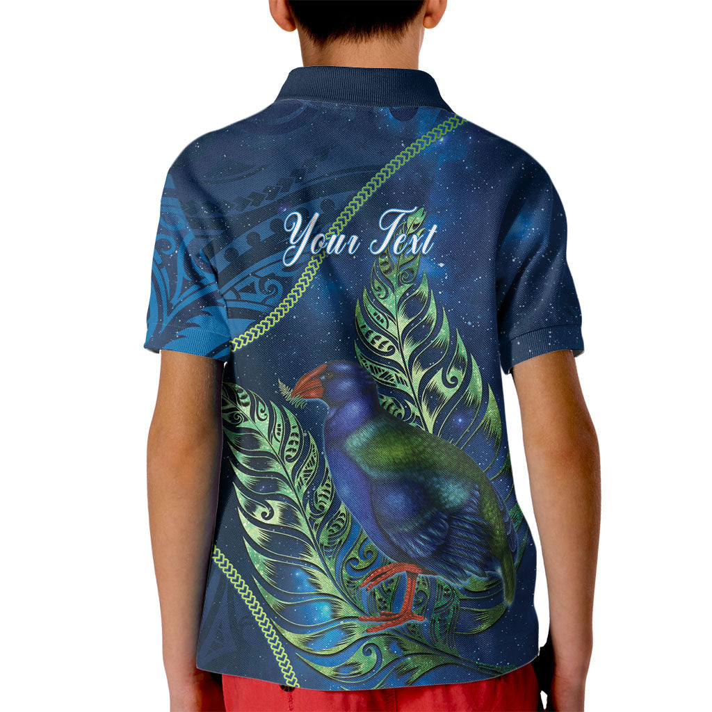 New Zealand Takahe Personalised Kid Polo Shirt Silver Fern Galaxy Polynesian Pattern