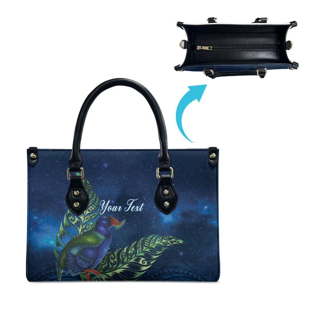 New Zealand Takahe Personalised Leather Bag Silver Fern Galaxy Polynesian Pattern