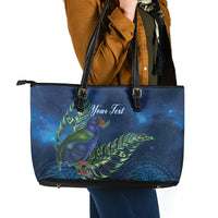 New Zealand Takahe Personalised Leather Tote Bag Silver Fern Galaxy Polynesian Pattern