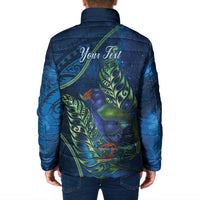 New Zealand Takahe Personalised Padded Jacket Silver Fern Galaxy Polynesian Pattern