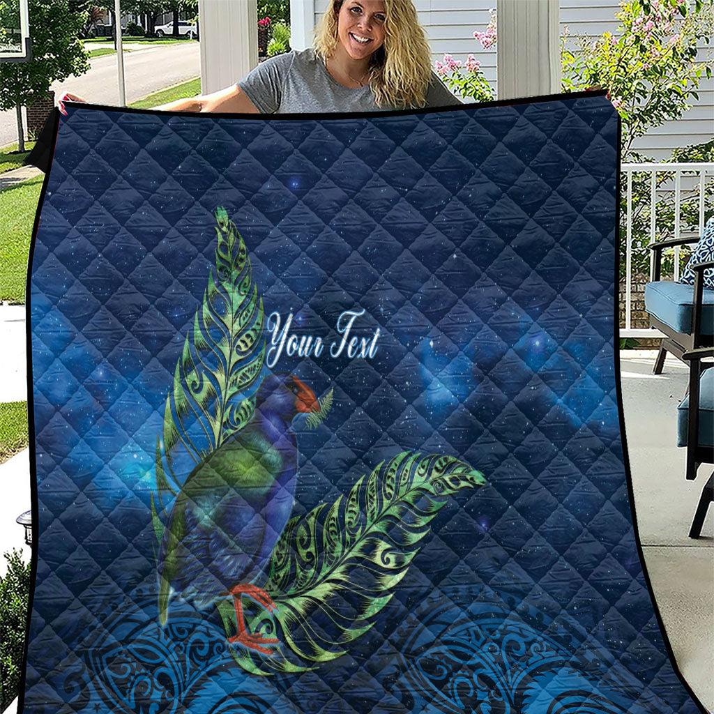 New Zealand Takahe Personalised Quilt Silver Fern Galaxy Polynesian Pattern