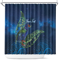 New Zealand Takahe Personalised Shower Curtain Silver Fern Galaxy Polynesian Pattern