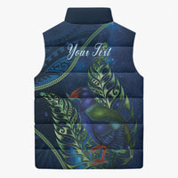 New Zealand Takahe Personalised Sleeveless Puffer Jacket Silver Fern Galaxy Polynesian Pattern