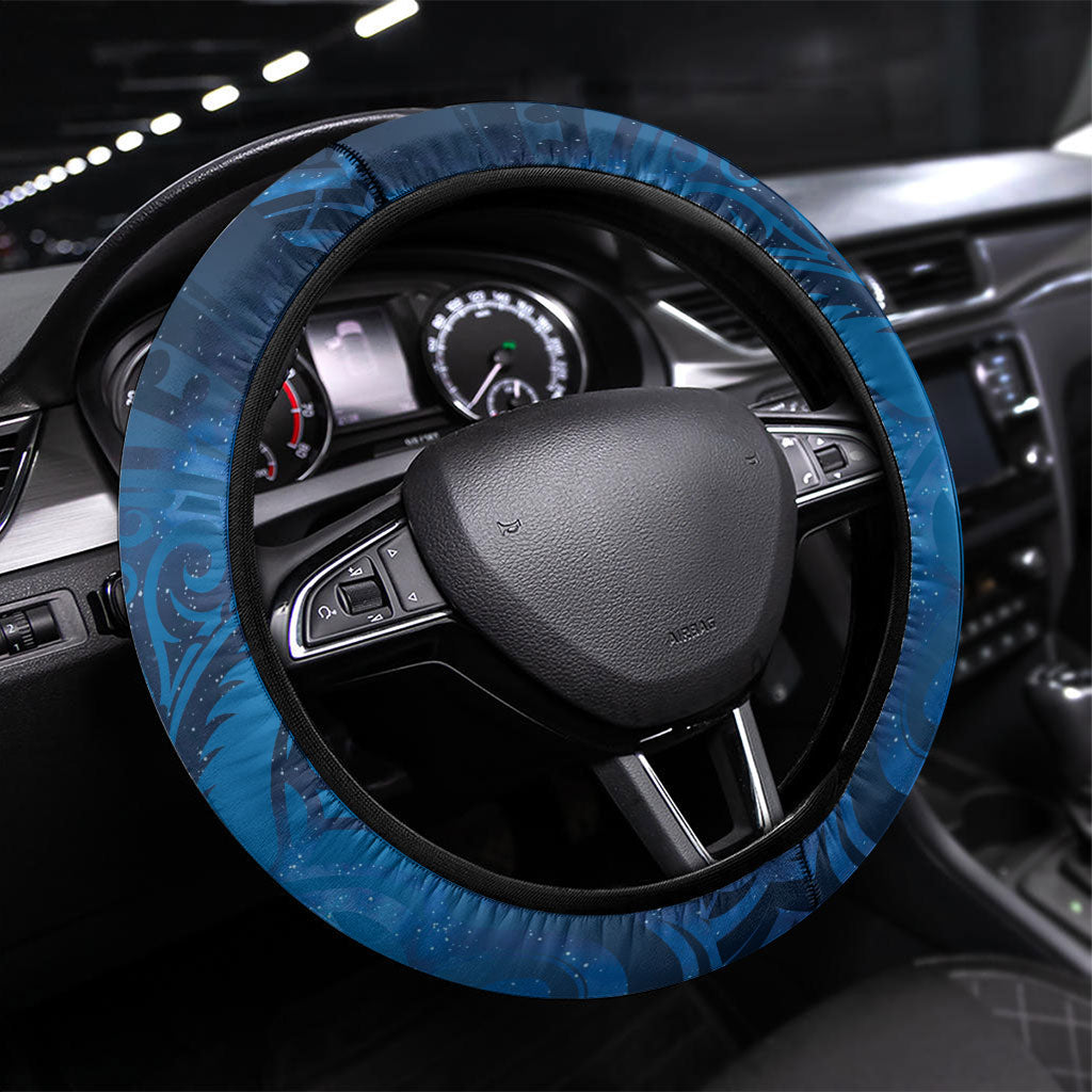 New Zealand Takahe Steering Wheel Cover Silver Fern Galaxy Polynesian Pattern