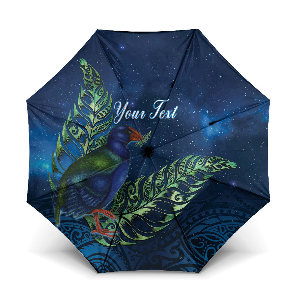New Zealand Takahe Personalised Umbrella Silver Fern Galaxy Polynesian Pattern